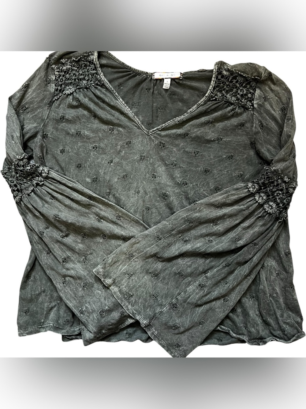 Anthropologie Eri + Ali 100% Cotton Bell Sleeve Crochet-Accent Top Like New S - Picture 5 of 9